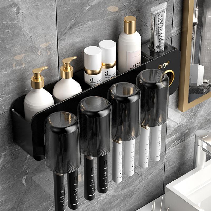 Toothbrush Shelf Toilet No-Punching Wall-Mounted Electric Teeth Cup Mouthwash Cup Shelf Tooth Tooth Cylinder Set