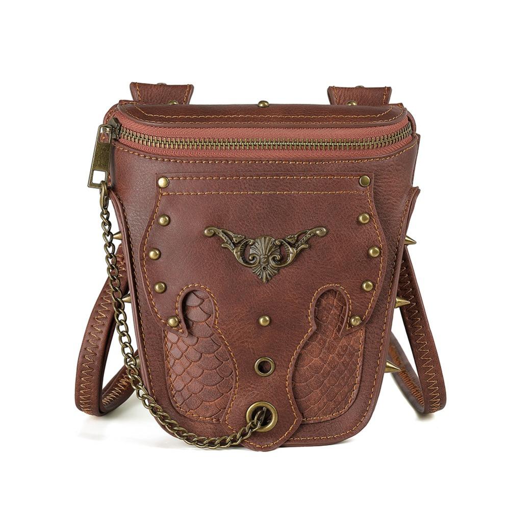 European and American Punk Women's Bag, Retro Brown, Outdoor Mobile Phone Change, Mini Bag, Sports and Leisure, Mini Waist Bag