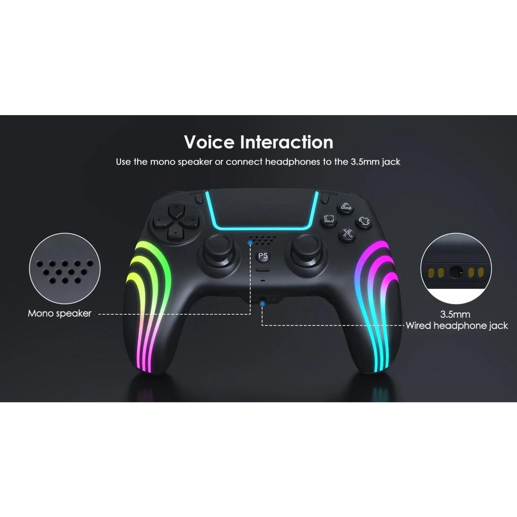 For PS5 Bluetooth Game Controller Hall Joystick Motion Sensing Vibration Wireless Controller with RGB Colorful Lighting Effect