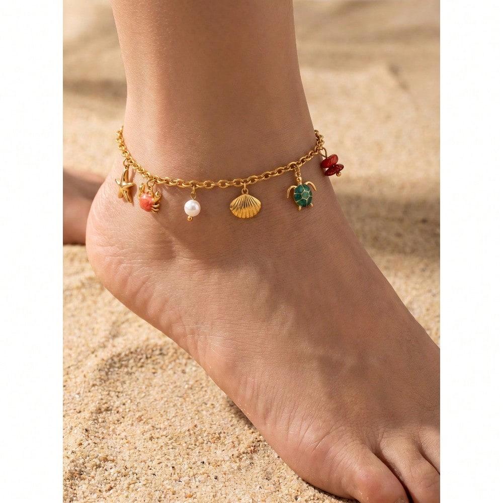 Ocean Element Necklace Anklet Set European and American Style Light Luxury Versatile Stacked Women's Models