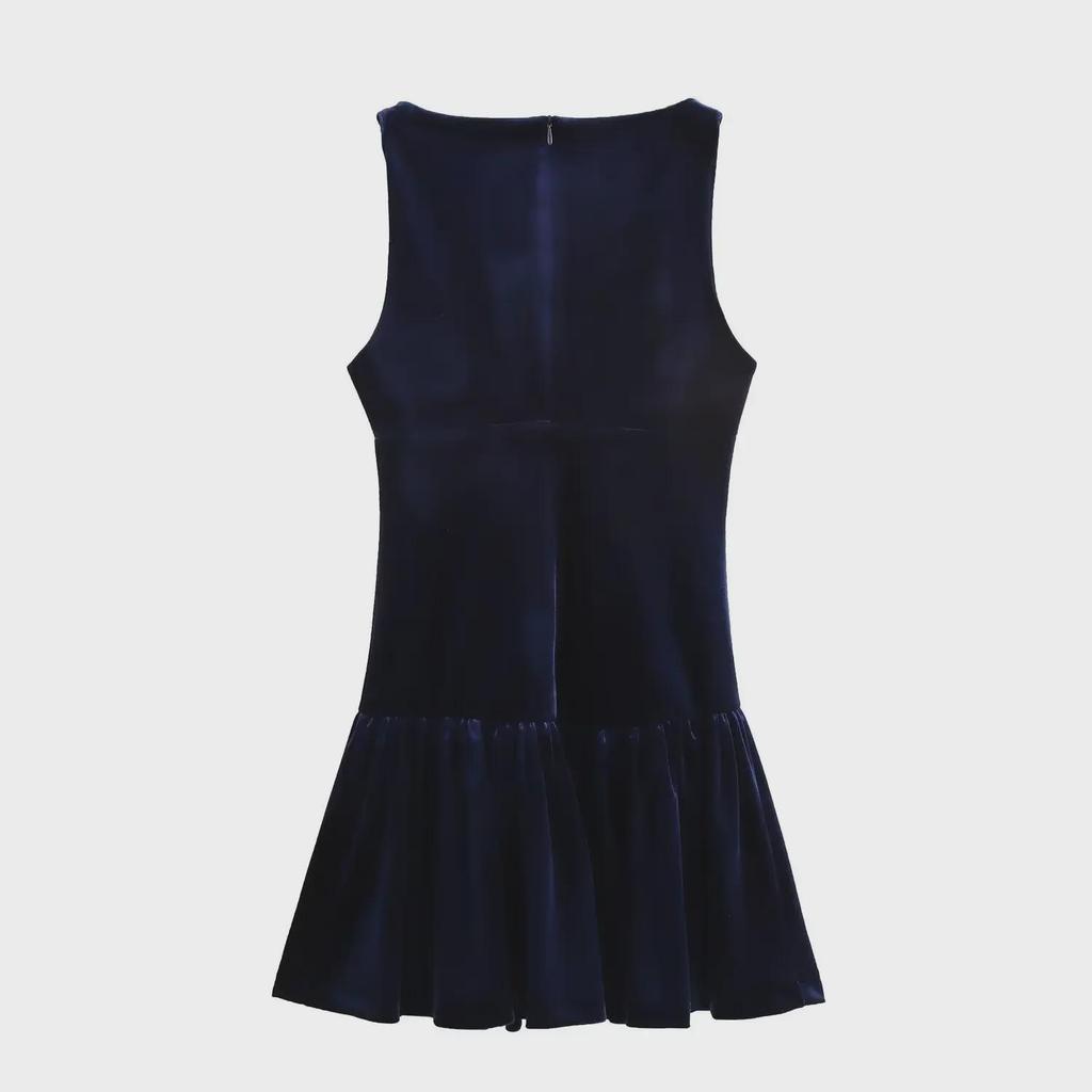 Velvet Bow-Decorated Sleeveless Slim Dress - European & American Style 9388072