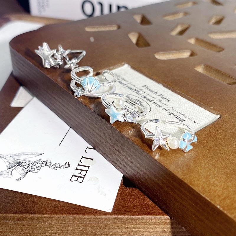 [Blue Ocean Secret Realm] Starfish Shell Enamel Oil Drip Zir*****Pening Ring Niche Light Luxury High Sense Ring