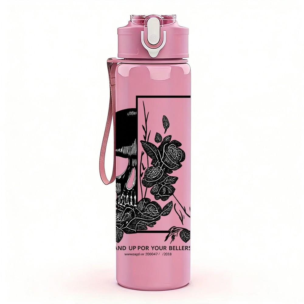 1PC Skull Soldier Monochrome Art 750ml Color Plastic Sports Water Bottle Leakproof Flip Straw Lid Suitable for Sports Office Home Use