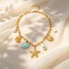 Imitation Pearl Conch Shell Starfish Fish Pendant Necklace for Women, Stainless Steel Square Chain Necklace, Ocean Style Jewelry