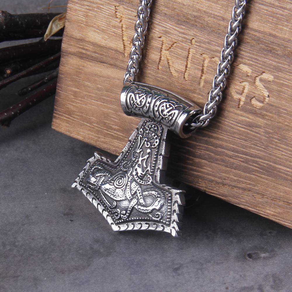 Nordische Wikinger Thor Hammer Mjolnir Halskette Edelstahlkette Wikinger Runen Amulett Vegvisir Anhänger Männerschmuck