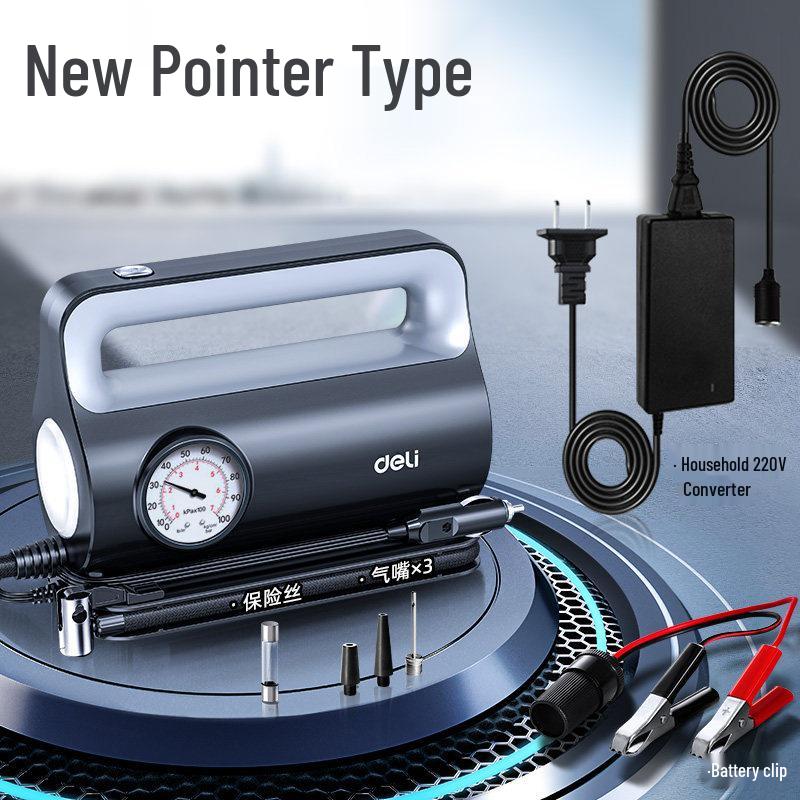 Deli 12V Portable Car Air Pump with Tire Pressure Gauge