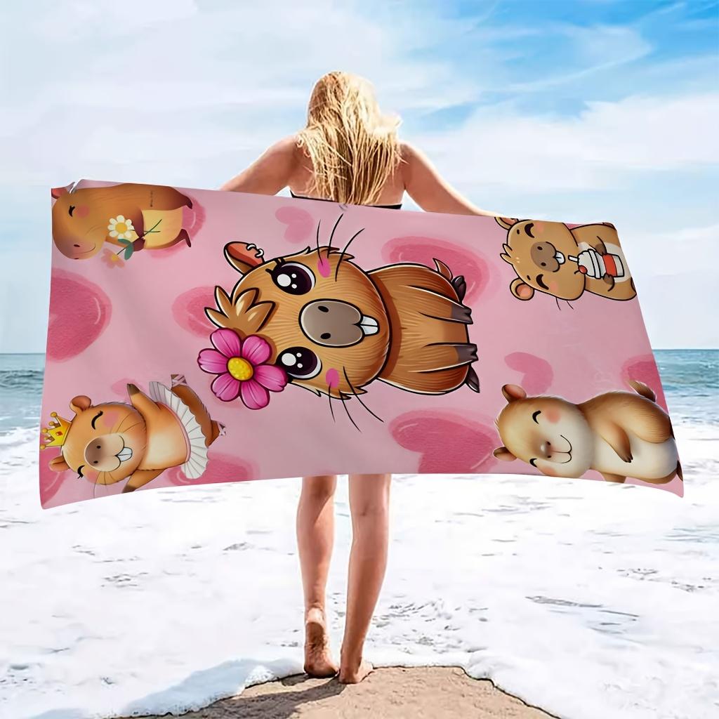 1 Stück Superweiches Niedliches Capybara Cartoon Handtuch, Lustiger Moderner Druck, Ideal für Strand, Pool, Fitnessstudio, Yoga, Perfektes Geburtstagsgeschenk