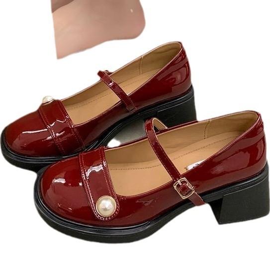 Französischer kleiner duftender Stil High Heel Mary Jane Kleine Lederschuhe Vielseitiger Damenrock Japanische Einzelschuhe mit dickem Absatz