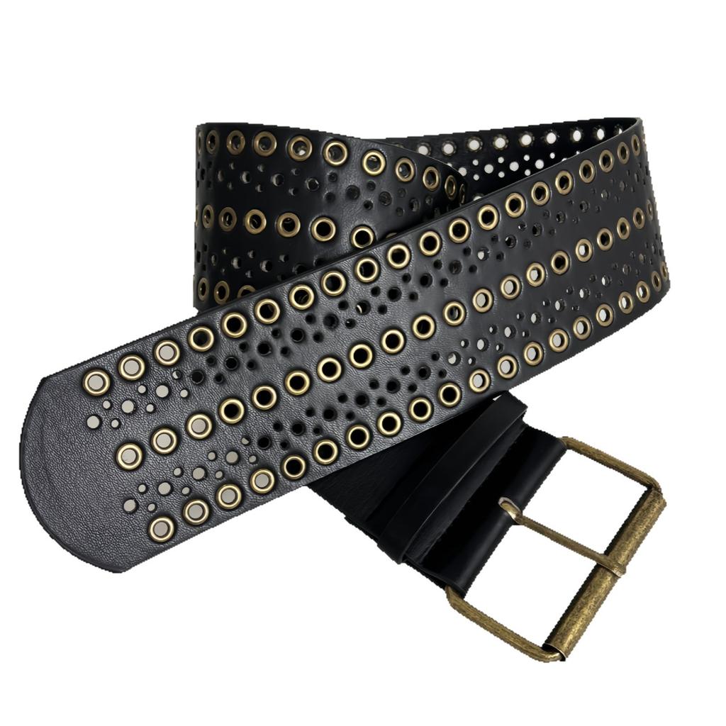 A New Punk Style Wide-waist Belt with Riveted Air Holes and Hollowed-out Designs, Featuring A Hip-hop Style of The European and American Hot Girls