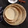 1Pc Mini Handmade Bamboo Round Dustpan Small Dessert Tray Candy Snacks Melon Seed Tray for Outdoor Patio Garden Picnic Home Kitchen Restaurant