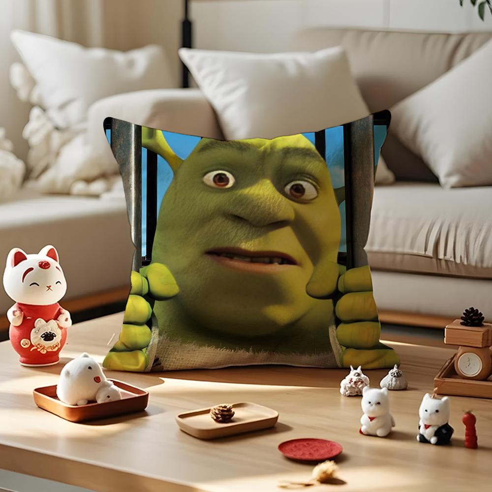 Cartoon S-Shreks Cute Funny Cushion Cover Silky Short Plush With Invisible Zipper Dustproof Sofa Pillow Cover For Home Decor