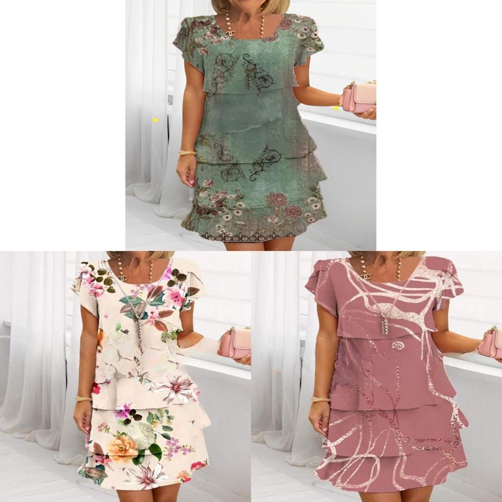 Polyester Short Sleeve Floral Print Dress With Digital Printing For Casual Spring Wear