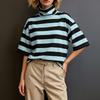 ZANZEA Women Turtleneck Loose Casual Half Sleeve Stripe Blouse