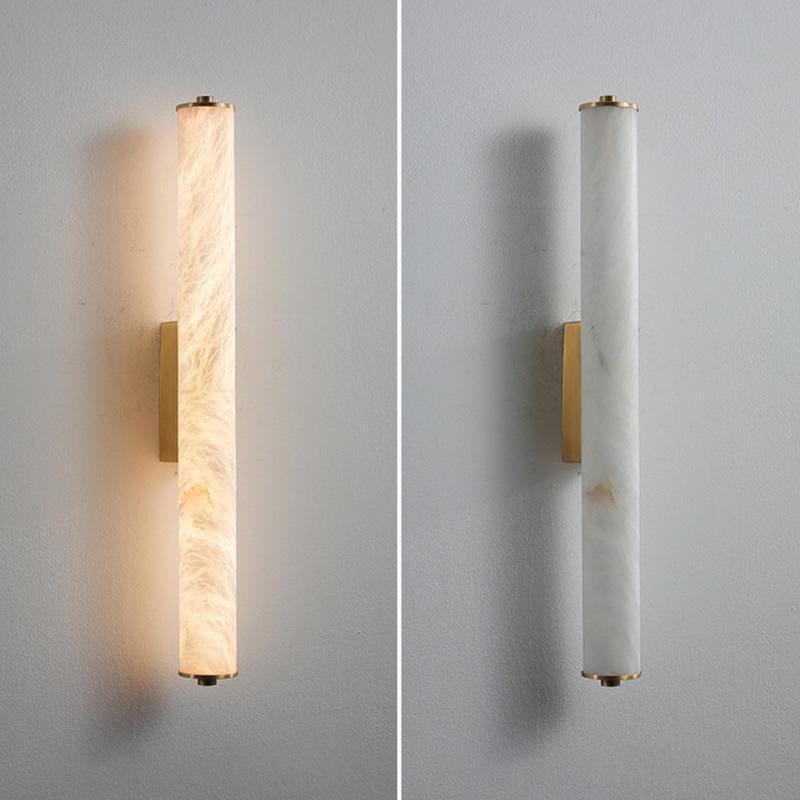 New Chinese Retro All-Copper Marble Wall Lamp - Luxury Bedside Lighting