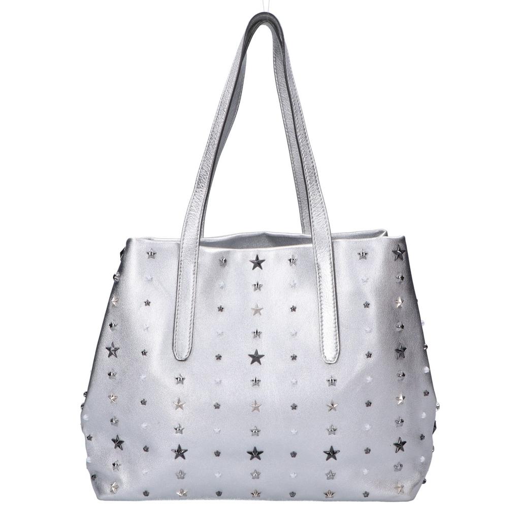 JIMMY CHOO SOFIA Star Studs Leather Tote Bag SilverUsed