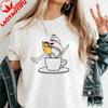 Funny Croissant Coffee Graphic TShirt for Women Cute Cartoon Food Meme Cotton Tshirt Summer Casual Tops Meme Streetwear Shirts