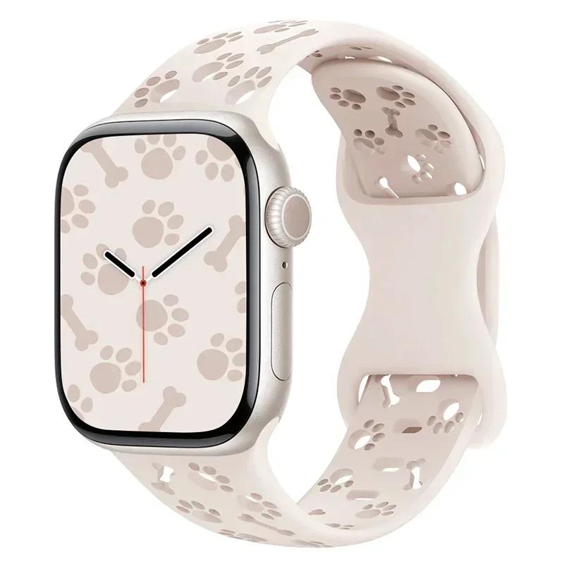 Correa de Silicona con Huella de Pata de Perro para Correa de Apple Watch 49mm 46mm 42mm 44mm 41mm 40mm 38mm Pulsera Series 10 9 8 7 SE 6 5 4 3 Ultra2