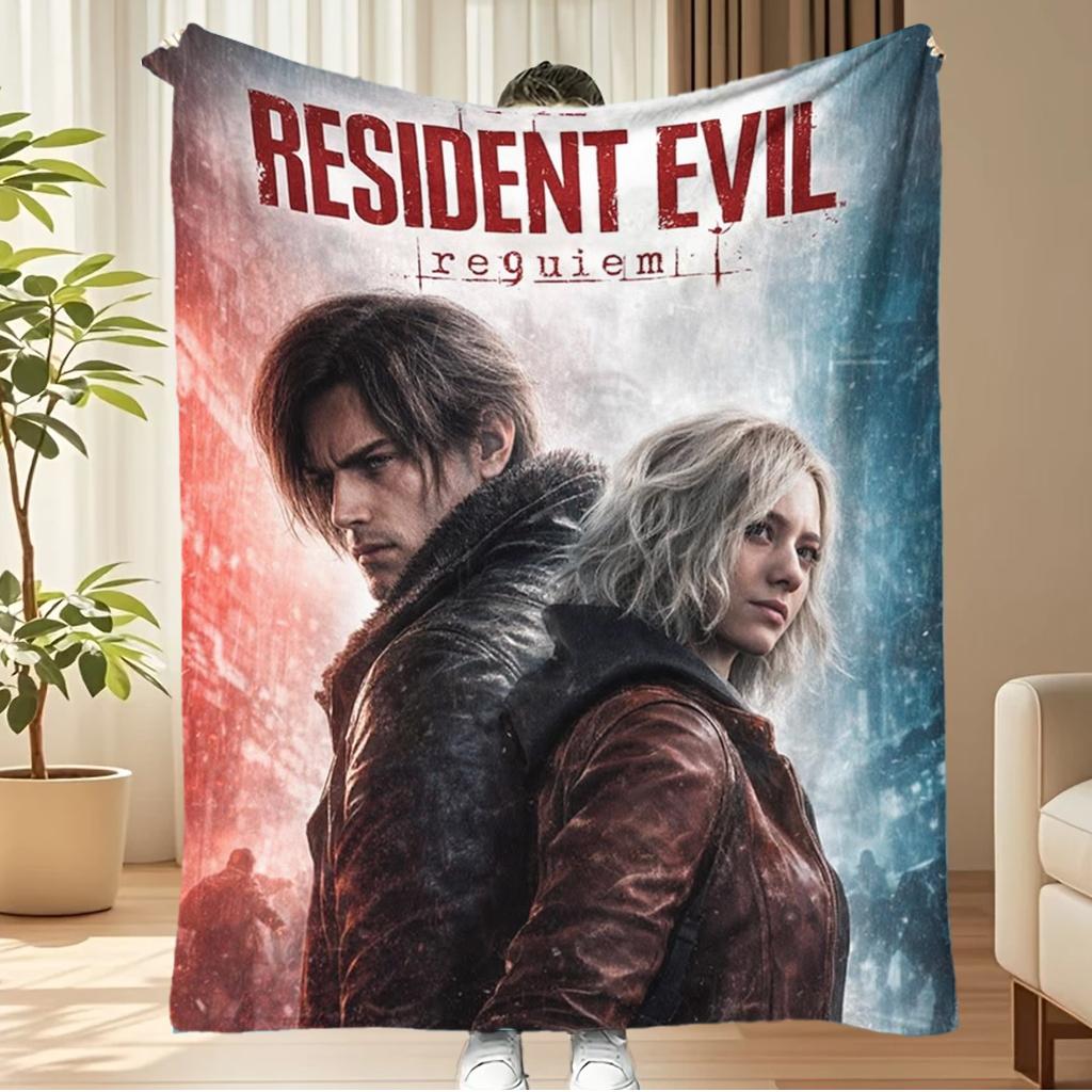 1pc Resident Evil: Requiem Throw Blanket, Leon & Rebecca Horror Game Flannel Blanket, Soft Cozy Gamer Bedding, Resident Evil Fan 75X95CM