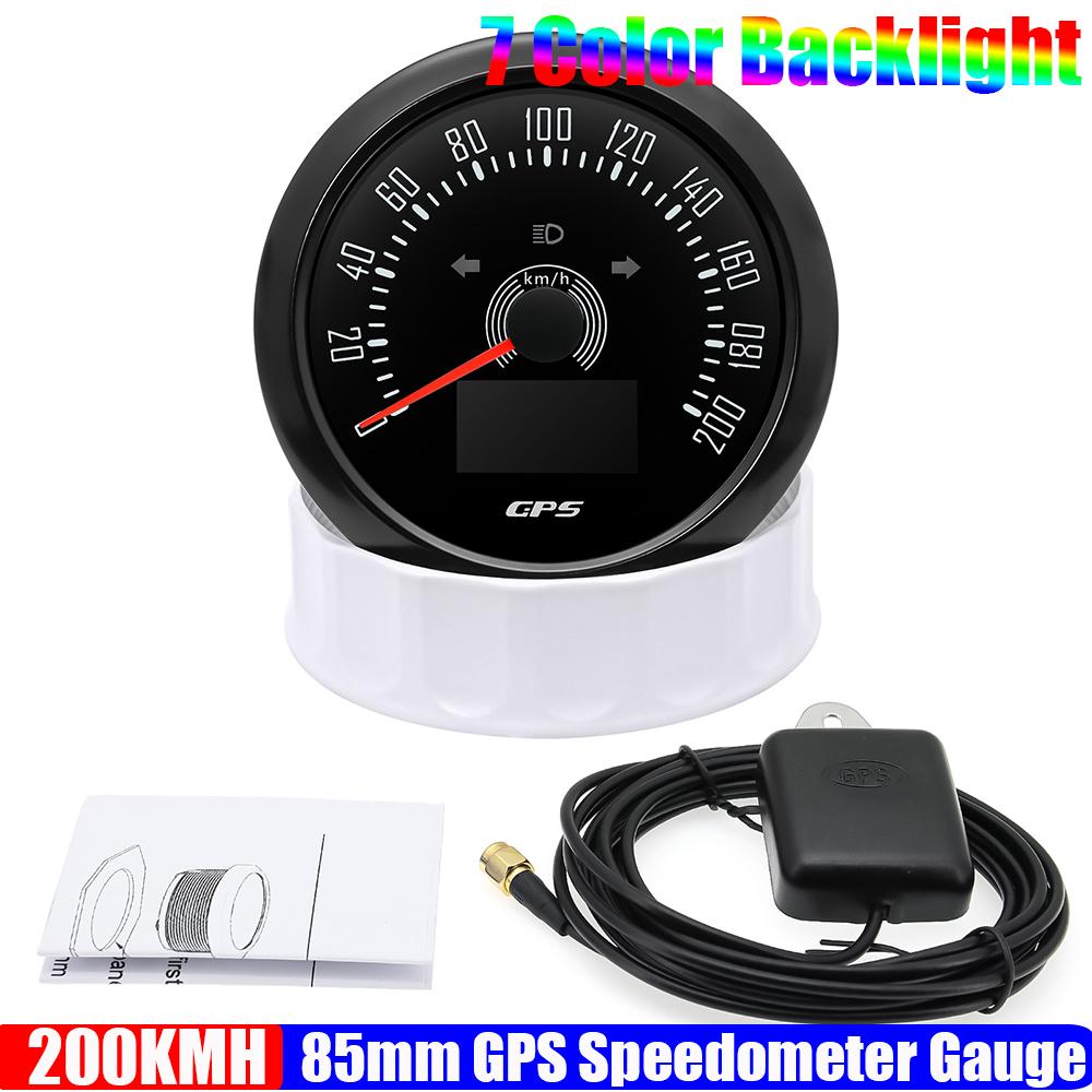 7 Color 85mm GPS Speedometer Gauge with Antenna 200KMH,160MPH Speed Meter COG TRIP ODO Turn Light Car Boat Yacht 12V24V