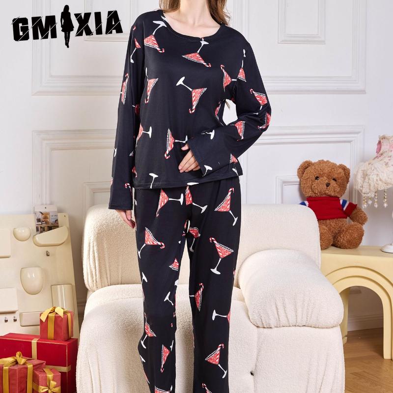 

GMXIA Женская пижама Рождественский мультяшный комплект из двух частей Домашняя одежда S чёрный