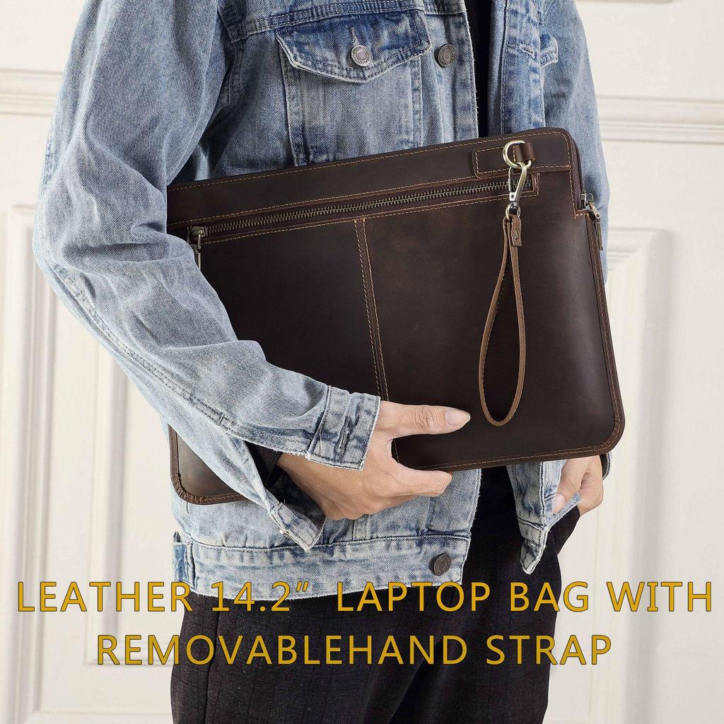 Compatible with New MacBook Pro 14, Genuine Leather Protective Case and Cowhide Inner Sleeve.