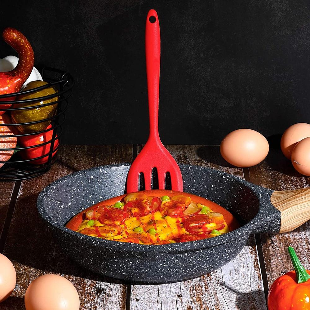 

deformed Pot Protection Kitchen Utensil Home Silicone Shovel Spatula Cooking Tool Slotted Turner black small