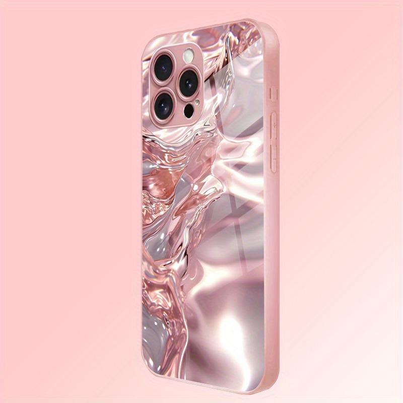 3D Water Ripple Pattern Pink Metallic Paint Glass Hard Phone Case For iPhone 17 16 15 14 13 12 11 Pro Max Plus 16E 17Air Cover