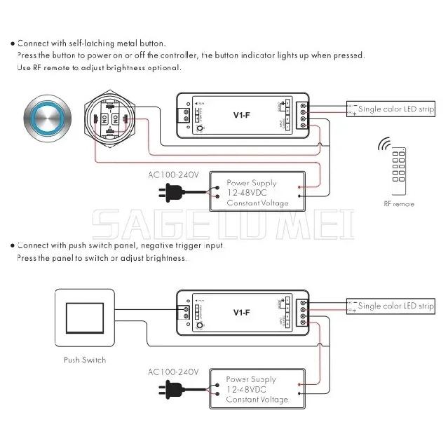 Skydance V1-F 1CH*8A 5Fading Speed Dimming For Single Color LED StripLight 12-48VDC CV Fade-in Fade-out LED Dimmer(Push Dim)