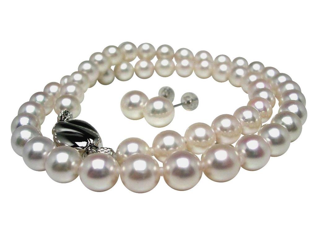 Isowa Pearl Shima Pearl Specialty Store Isowa Akoya Pearl Necklace Earrings Set White Pink Silver Clasp 60070 (Ise Pearl) 7-7.5mm