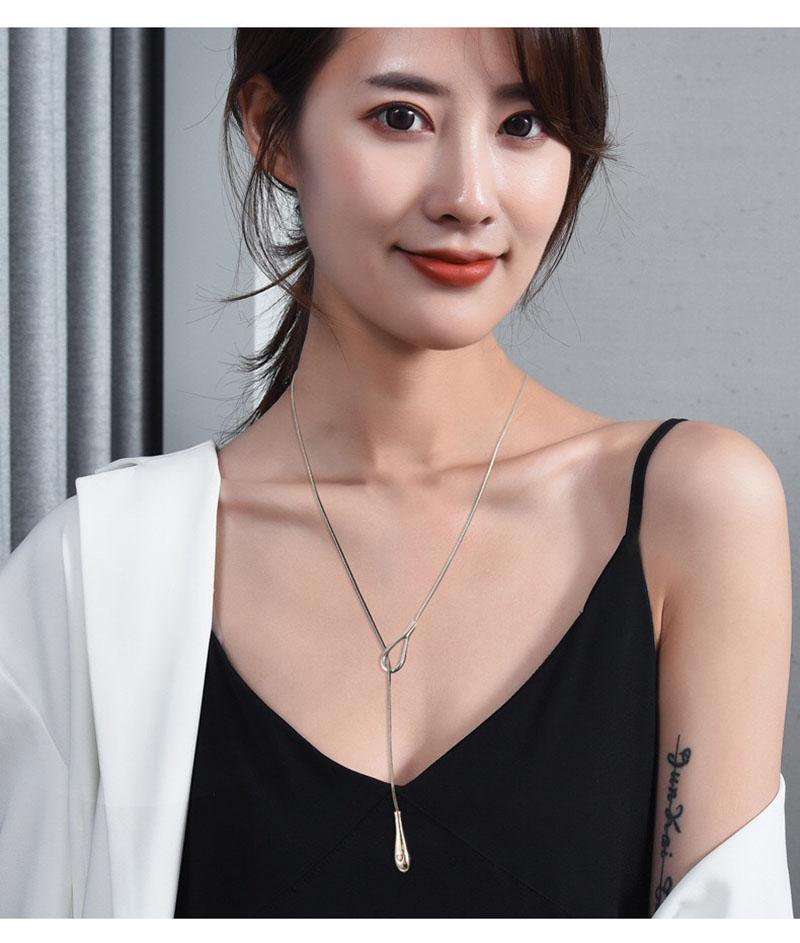 Water Drop Pull Type Long Necklace for Women New Advanced Collarbone Chain Accessory Sweater Chain Jewelry