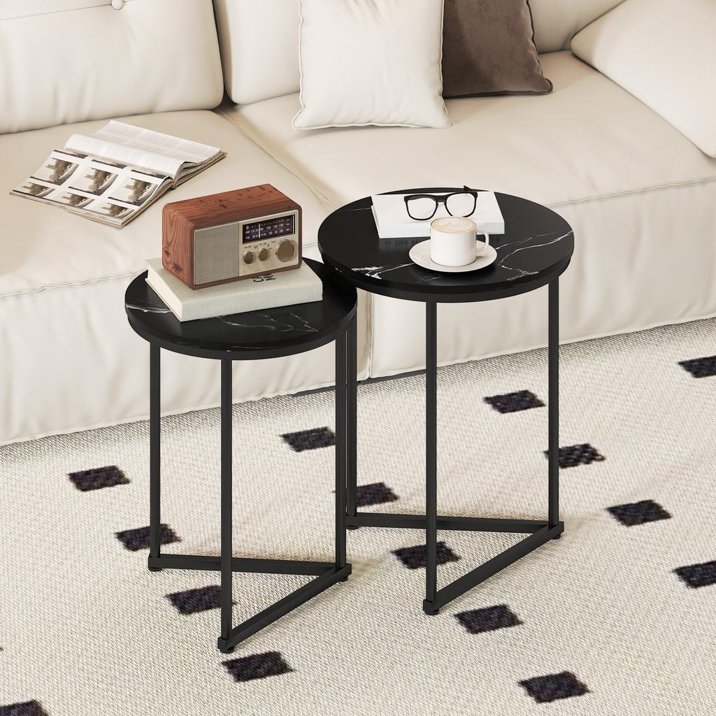Set Of Two Marble Effect Nest Of Tables Black Marble Effect
