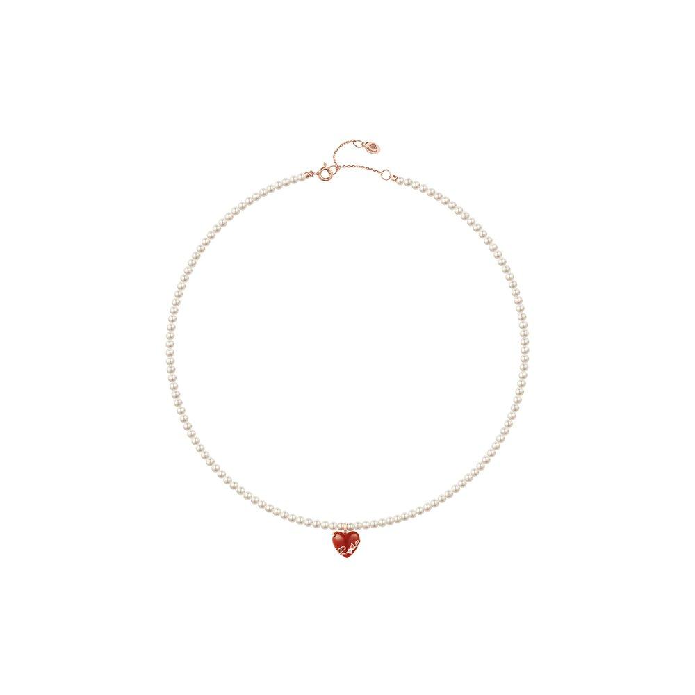 [Rosemont] Silver Red Carnelian Pearl Necklace La Vie en Rose Rl0209