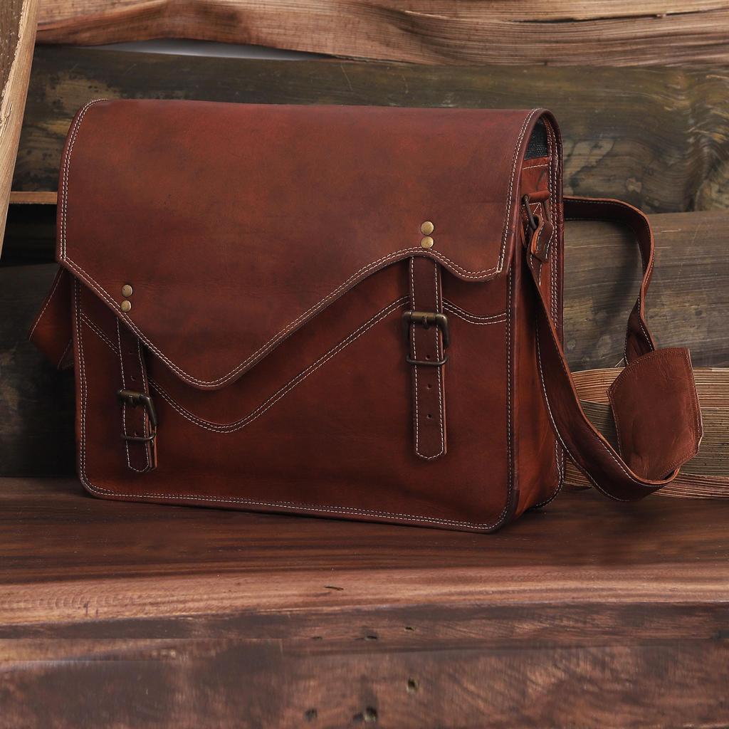 Leather Messenger Bag: 15" Laptop Shoulder Satchel Crossbody Christmas Gift for Men and Women