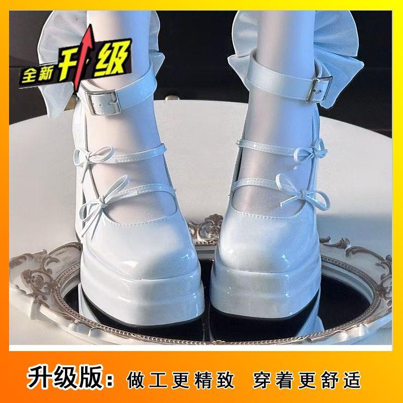 Cute sweet color soft girl Japanese single shoes 2024 autumn new original bow middle heel waterproof table Lolita shoes