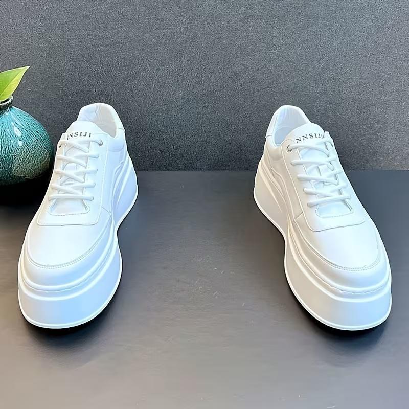 Men's Lightweight Thick Sole Casual Business Shoes, Daily Outdoor Leisure Footwear, PU Material, Color: White. green