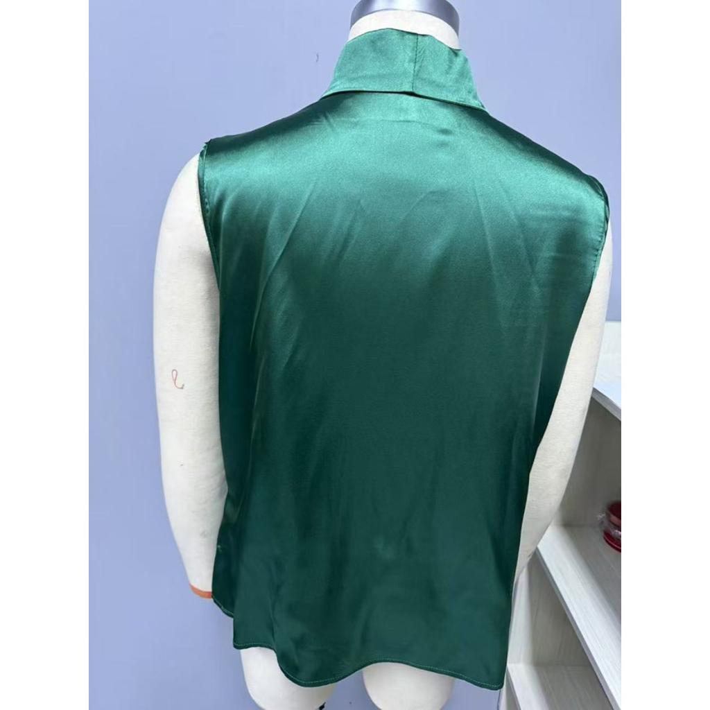 Women's Spring and Summer Sleeveless Satin Shirt Pleated Vest New Sexy Shirt