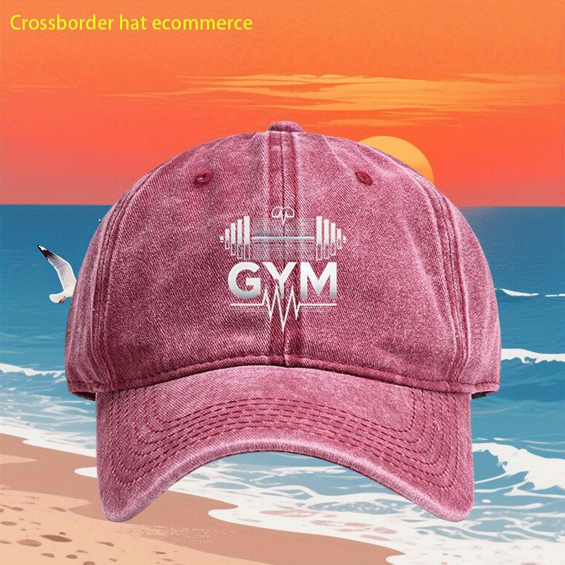 

Gym Workout Barbell Heartbeat Print Vintage Baseball Cap Unisex Adjustable Casual Beach Hat One Size