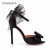 11cm Black Sexy Plus Size 35-45 Sandals Mesh Bow High Heels Peep Toe Elegant Party Shoes Thin High Wedding Prom Sandals Women