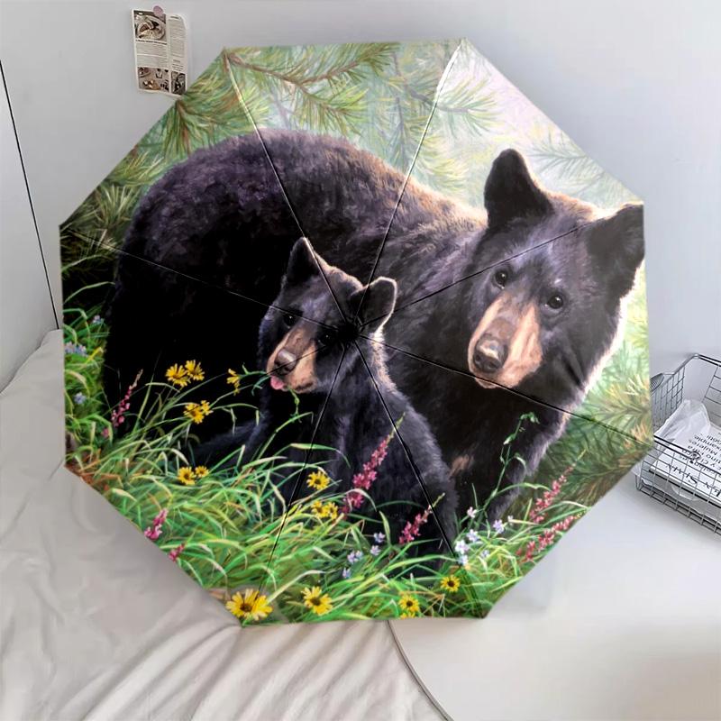 1PC Black Bears Automatic Umbrella - Suitable Travel Outdoor Portable Umbrella Birthday Gift Daily Essentials
