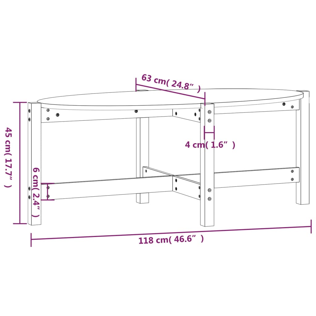  Coffee Table, White, 118x63x45 Cm, Solid Pine Wood