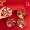 Chinese New Year Wooden Cartoon Fridge Magnets Rotatable God of Wealth & Cute Lucky Cat Magnetic Stickers for Home Decor