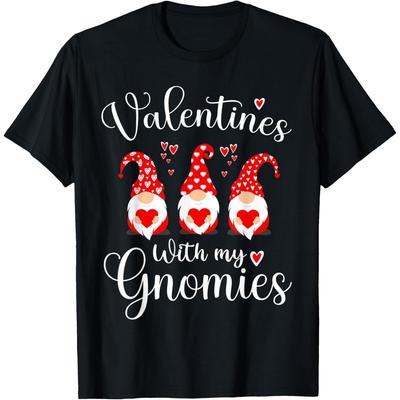 Valentines With My Gnomies Red Heart Gnome Valentine's Day Cotton Men T Shirt