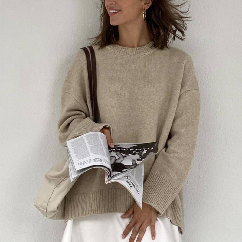 Hirsionsan Basic O Neck Cashmere Sweater Women 2021 New Oversized Rose Red Knitted Pullovers Female Casual Thick Warm Tops