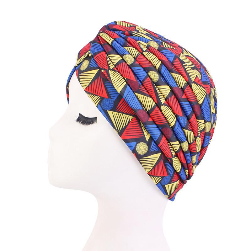 New Print African Headtie Turban Cap Soft Stretch Twisted Pleated Beanie Head Wrap for Women Chemo Bonnet