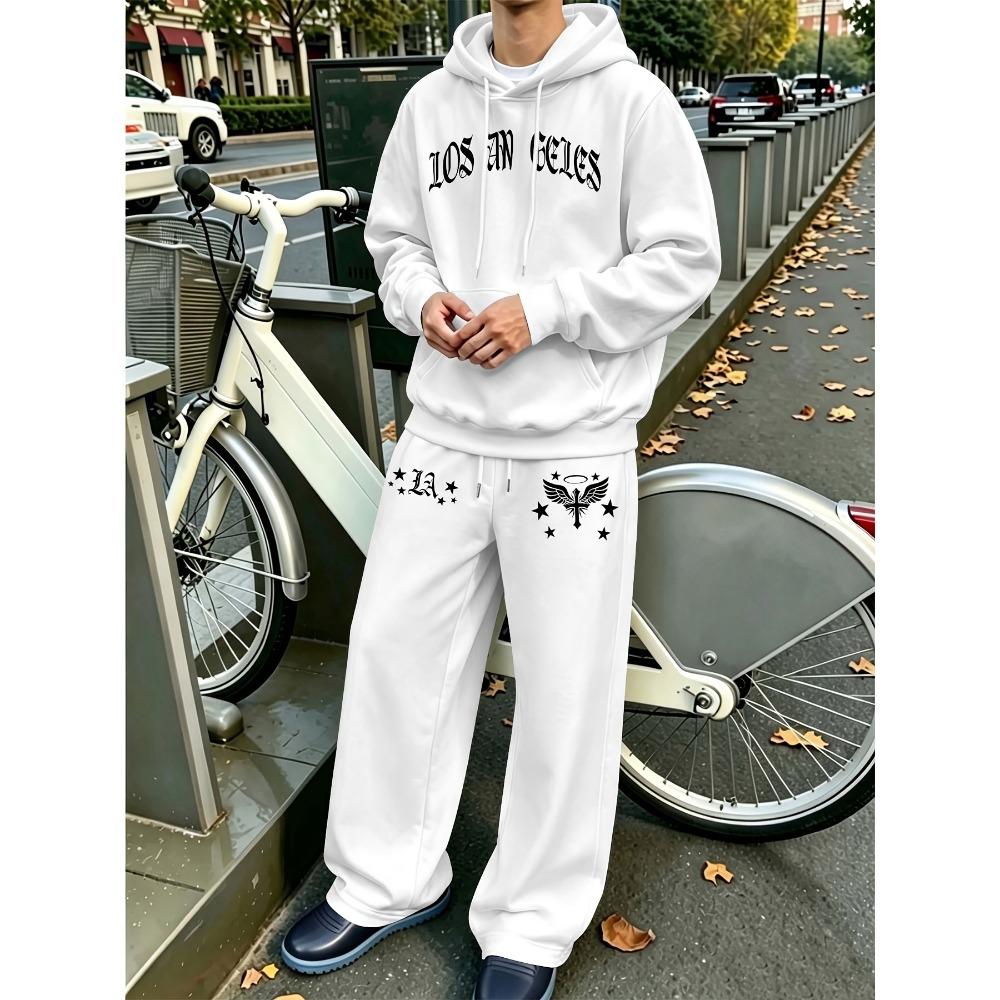 Men 2‑Piece Hoodie & Sweatpants Set Printed Casual Tracksuit