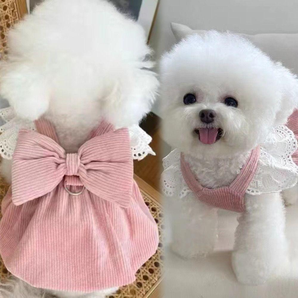 With Pulling Buckle Puppy Dresses Corduroy Spring Pet Clothing Dog Pumpkin Skirt  for Teddy Cat