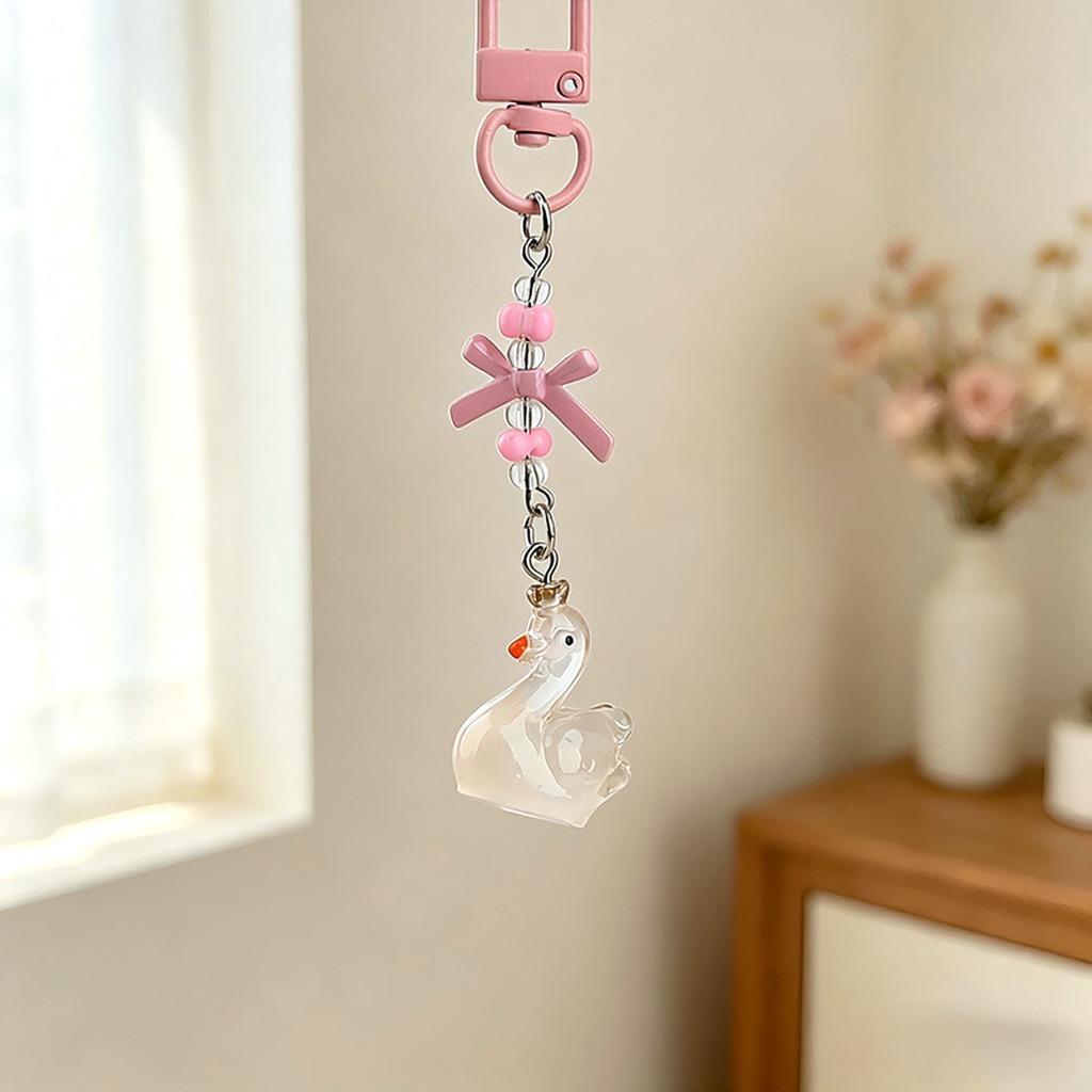 

Resin Bow Pendant Delicate Cute Keychain Accessory Swan Bag Charm Versatile Glow In The Dark Swan Keychain For Small Gift Purse розовый