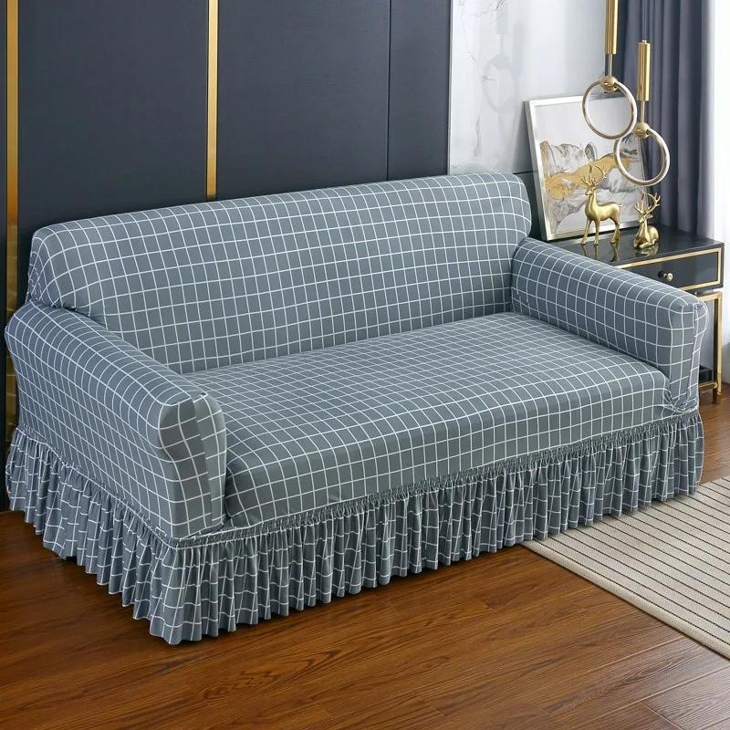 High Elastic Sofa Slipcover with Skirt Stretch Easy Fitted Armchair Sofa Covers 1/2/3/4-Seater Couch Slipcovers for Living Room