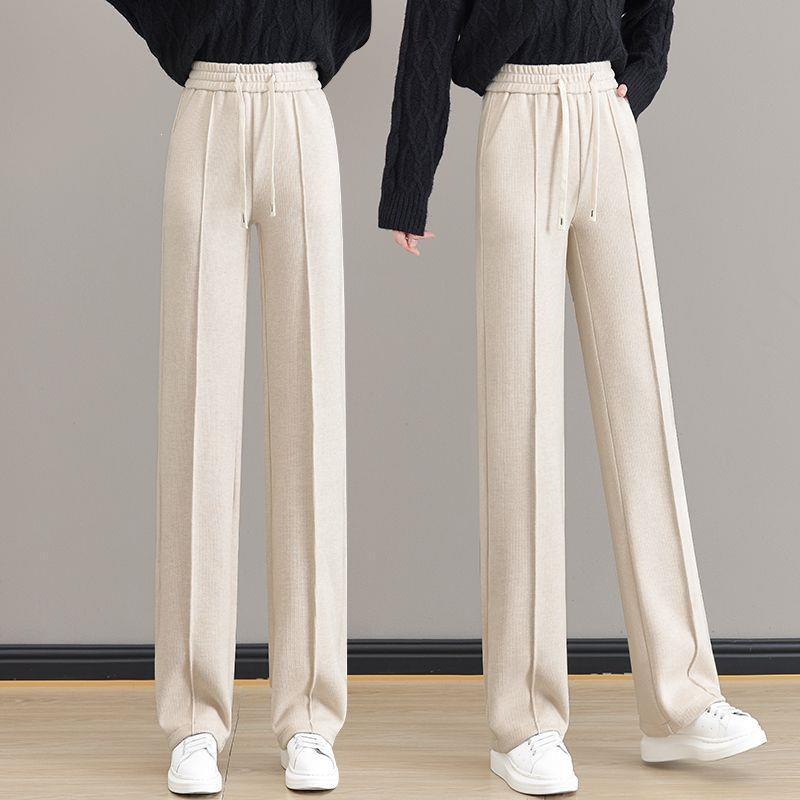 

Chenille Straight-Leg Pants for Petite Women - Autumn/Spring 2026 Style, Casual, Narrow-Wide Leg Design, Plus Velvet, Excellent Drape. XL for 116-125 lbs