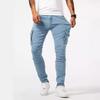 Pantaloni Cargo in Denim Skinny Azzurro Chiaro da Uomo Multi Tasche Elasticizzati Casual